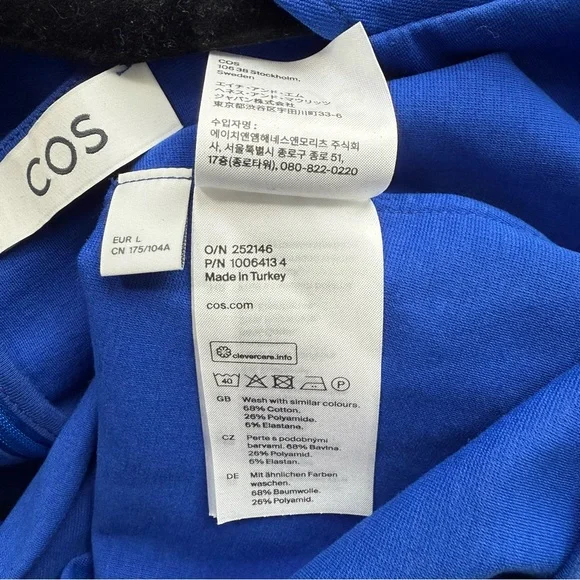 New Cos Gathered Midi Maxi Dress Blue Sleeveless Jersey Elastane Ruched Large - Picture 7 of 9